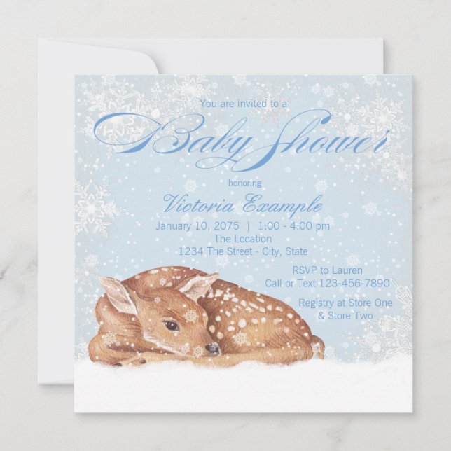 Deer Fawn Snowflake Boy Baby Shower Invitations (Devant)