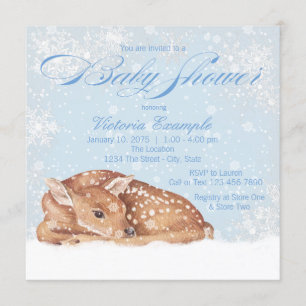 Deer Fawn Snowflake Boy Baby Shower Invitations