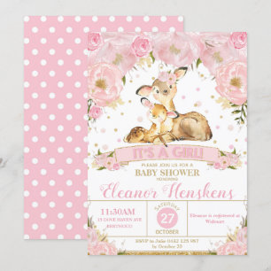 Deer Floral Baby shower Invitation fille