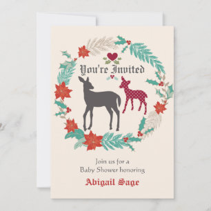 Deer Folk Art Winter Baby shower Invitation