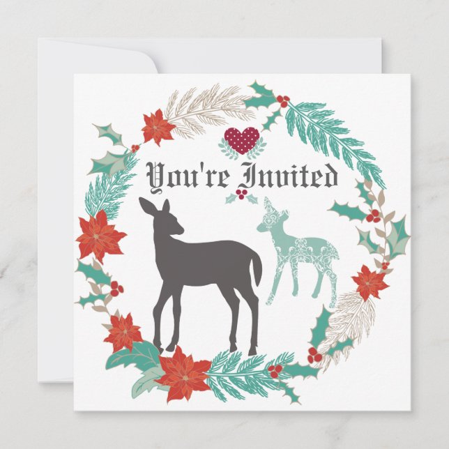 Deer Folk Art Winter Baby shower Invitation (Devant)
