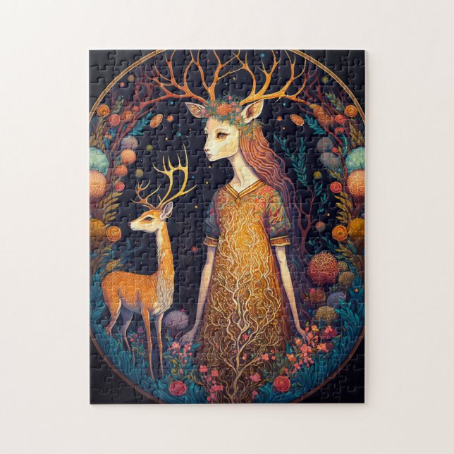 Deer Lady Imaginaire Art Jigsaw Puzzle (Vertical)