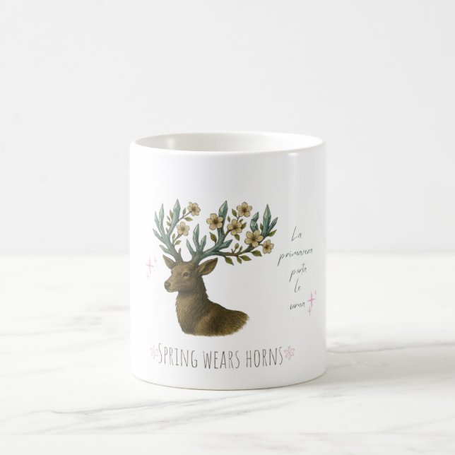 Deer Mug with Flower Antlers – Spring Coffee Cup (Centre)