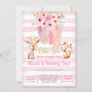 Deer, renard, invitation d'anniversaire de fille a