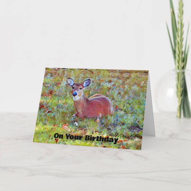 Deer Repose dans Meadow Art Carte d'anniversaire (Devant)