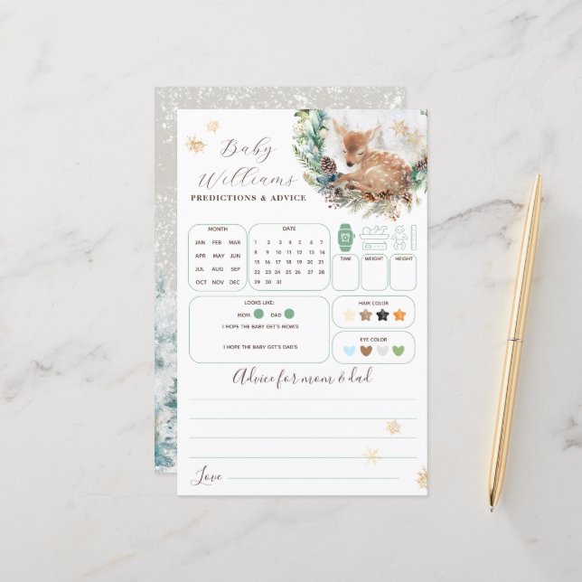 Deer Winter Woodland Cold Outdoor Baby shower Game (Devant/Arrière en situation)