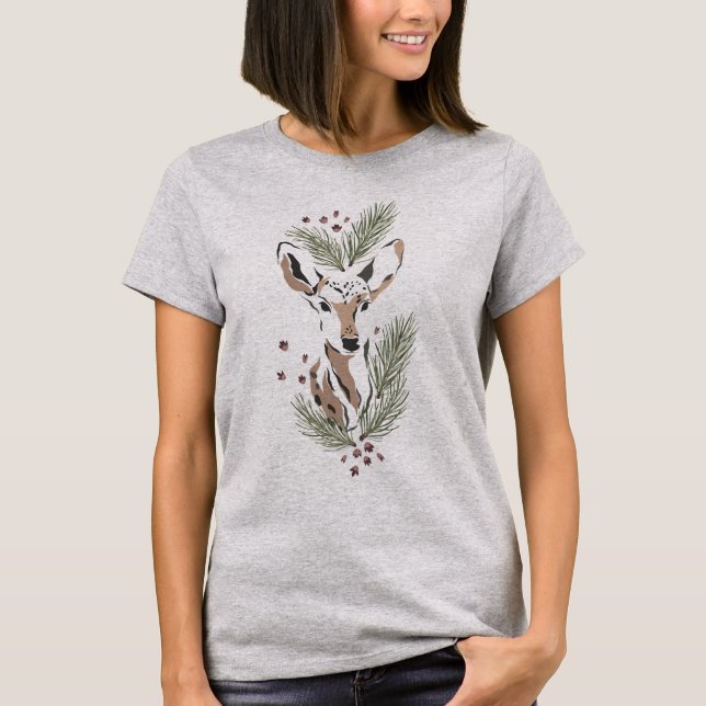 Deererer Brown avec T-shirt feuille pin (Devant)