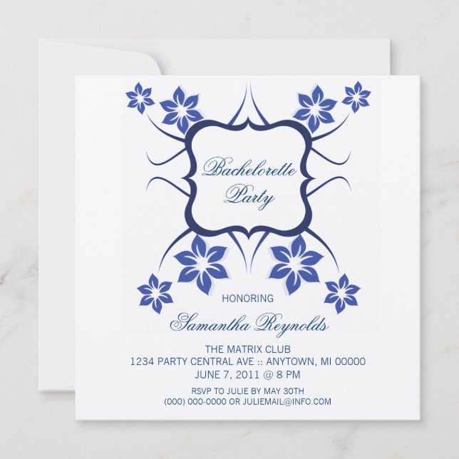Déesse florale Bachelorette Invitation Fête Bleu f (Devant)