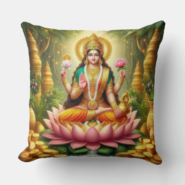 Déesse hindoue Lakshmi / Laxmi Coussin avec design (Recto)