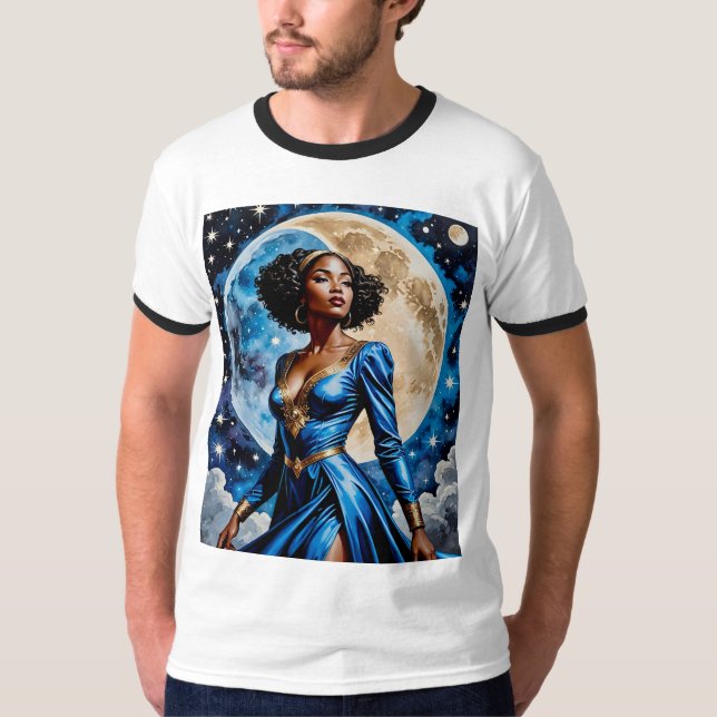 Déesse Lune en Bleu Magie TShirt Design (Devant)