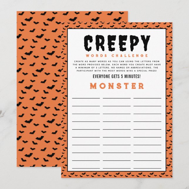 Défi de mots Halloween | Jeux de mots (Devant / Derrière)