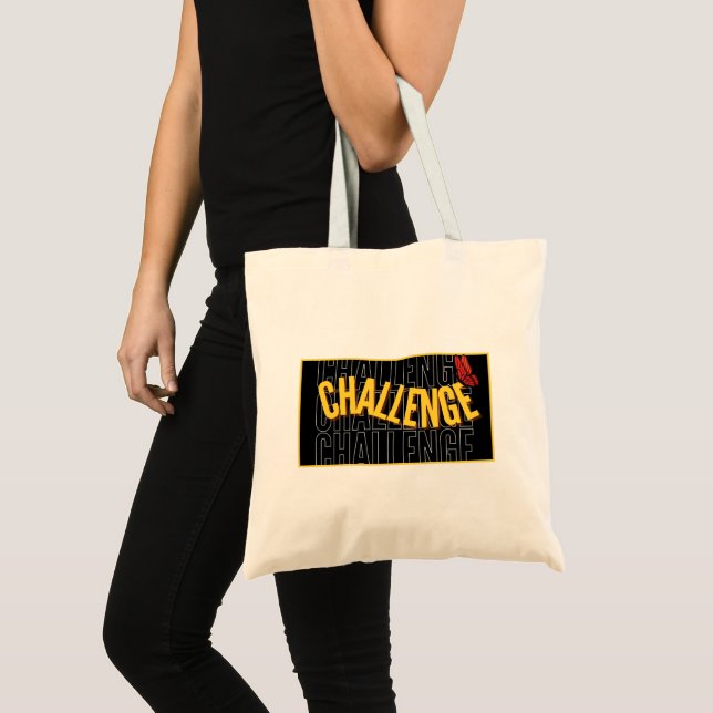 Défi de typographie jaune noir Sac fourre-tout (Devant (produit))