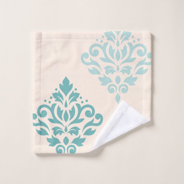 Défiler Damask Art I Teals on Cream (Gant de toilette)