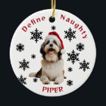 Définir Naughty Havanese Chien Santa Hat Ornement<br><div class="desc">Cet adorable ornement de chien Havanais reflète l'esprit ludique des vacances ! Doté d'un mignon chien havanais portant un chapeau de Père Noël, l'ornement est orné de délicats flocons de neige noirs éparpillés sur un arrière - plan blanc immaculé. L'expression festive "Define Naughty" est écrite en gras et en rouge,...</div>