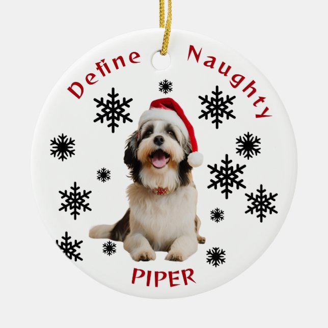 Définir Naughty Havanese Chien Santa Hat Ornement (Devant)