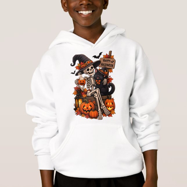 Déguisement squelette d'Halloween à capuche (Devant)