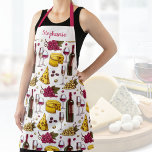 Dégustation de vin et de fromage Imprimer, tablier<br><div class="desc">Un tablier sur mesure avec un motif de bouteilles de vin,  de fromage et de verres à vin. Ajoutez un nom ou un texte personnalisé à personnaliser. Parfait pour un anniversaire,  un cadeau de douche nuptiale ou toute personne qui aime le vin ou a une cave à vin.</div>