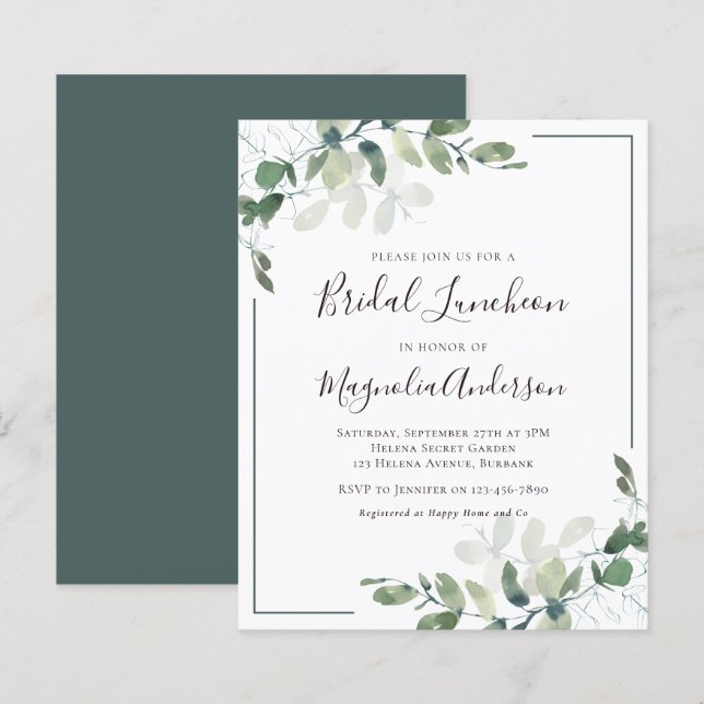 Déjeuner nuptial Eucalyptus Budget Invitation (Devant / Derrière)