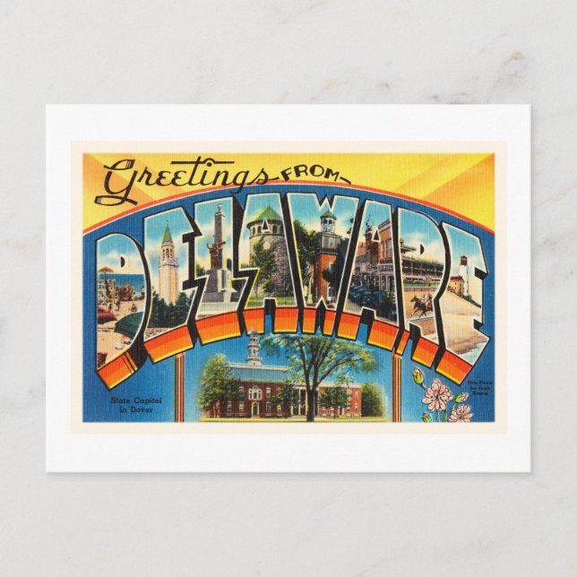 Delaware State DE Vieux Vintage voyage Carte posta (Devant)