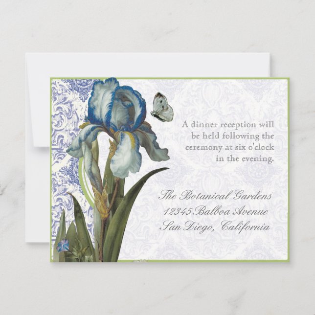 Delft Blue Iris Quatrefoil - Réception Invitation (Devant)