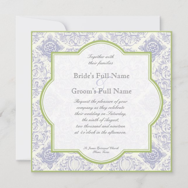 Delft Toile bleu Quatrefoil - faire-part de (Devant)