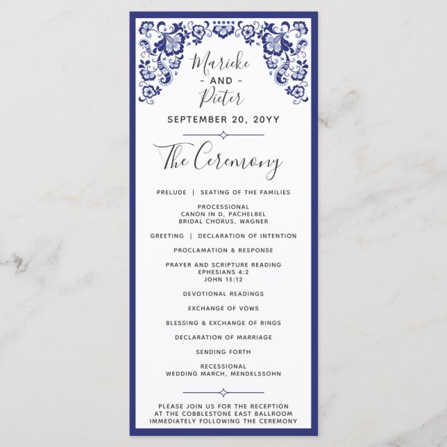 Delfts Blauw | Delft Blue Dutch Wedding Programme (Devant)