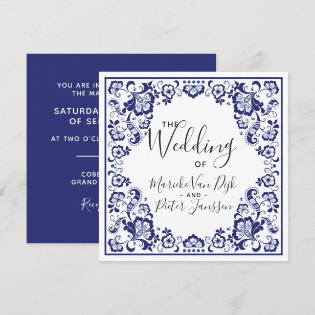 Delfts Blauw | Faire-part de mariage Delft Blue Ti (Devant / Derrière)