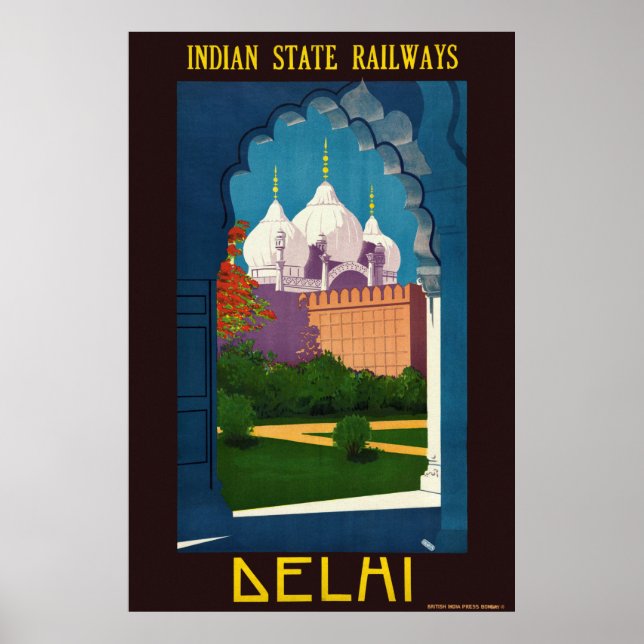 Delhi Poster vintage de l'Inde 1930 (Devant)
