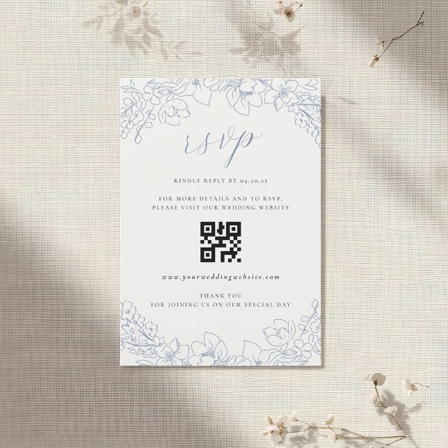 Délicat bleu Floral Mariage code QR RSVP (Créateur téléchargé)