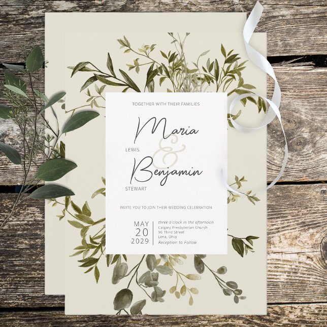 Délicat Boho Faire-part de mariage verdoyant (Créateur téléchargé)