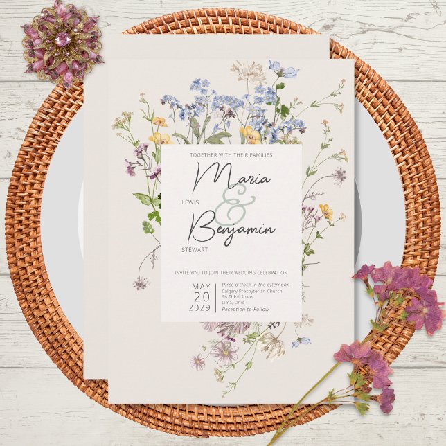 Délicat Boho Fleurs sauvages Faire-part de mariage (Créateur téléchargé)