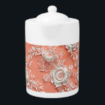 Délicat Corail Dentelle-Effet Porcelaine Teapot<br><div class="desc">Délicat Corail Dentelle-Effet Porcelaine Teapot</div>