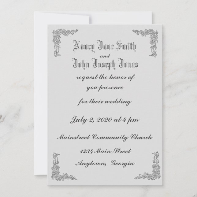 Délicat Corners Floraux Invitations de mariage (Devant)