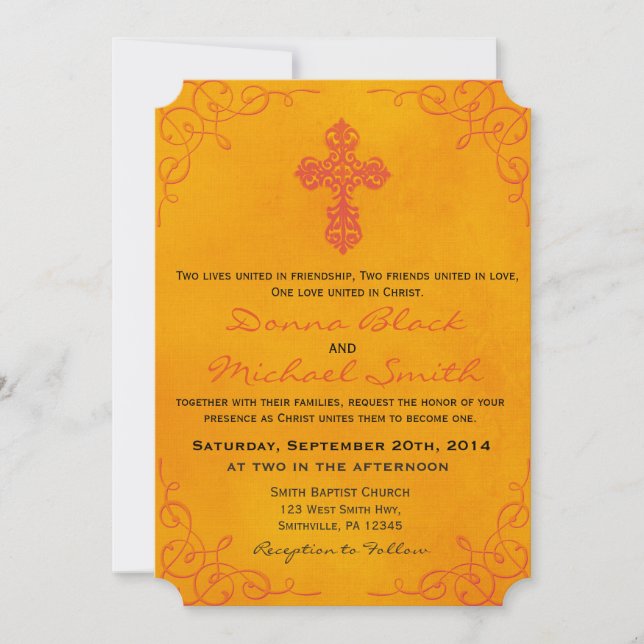 Délicat Cross Religieux Mariage Invitations (Devant)
