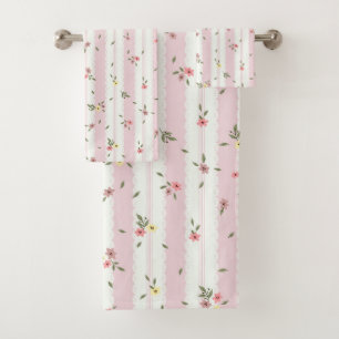 Délicat Ensemble De Serviettes De Bain Rose Motif