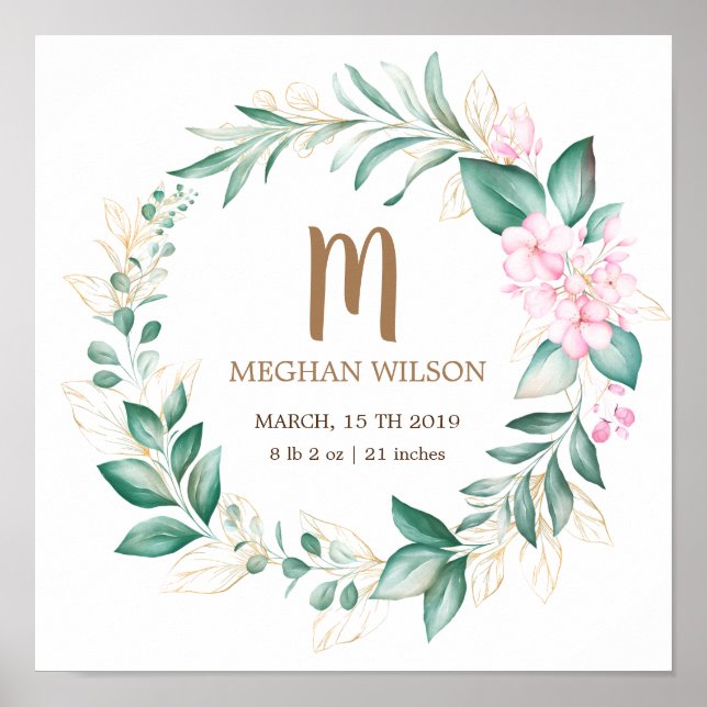 délicat eucalyptus verdure Poster de naissance béb (Devant)