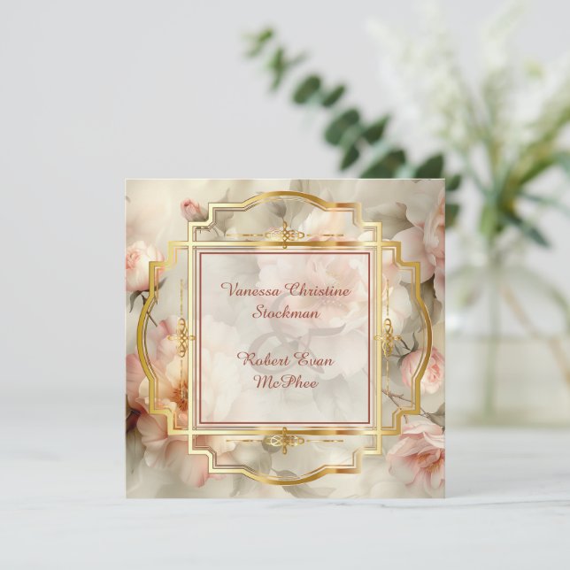 Délicat Faire-part de mariage de fleurs peintes (Debout devant)