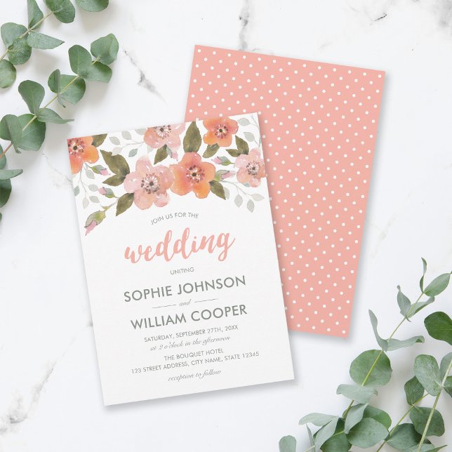 Délicat Faire-part de mariage de Pêche Florale (Créateur téléchargé)