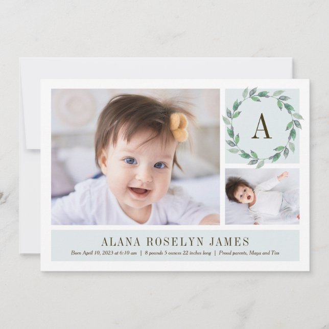 Délicat Faire-part de naissance bébé en aquarelle  (Devant)