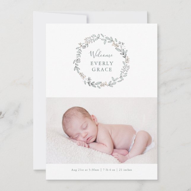 Délicat Faire-part de naissance floral (Devant)