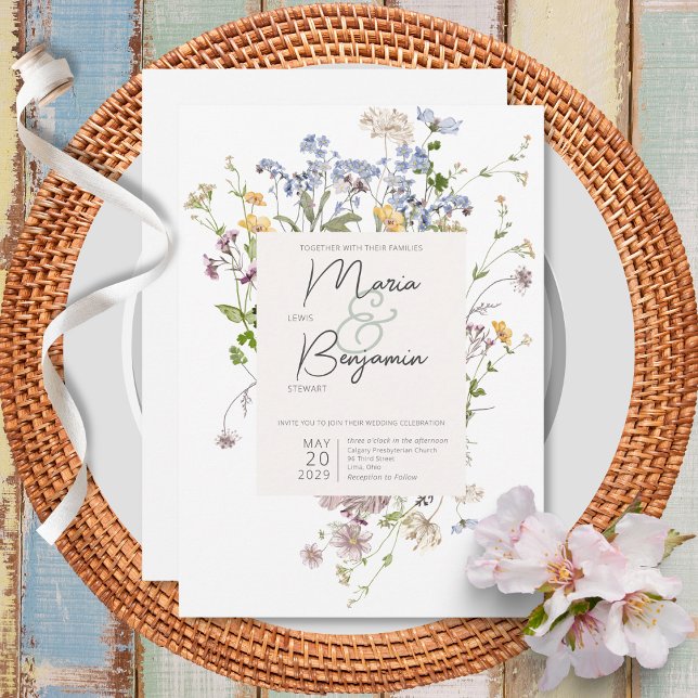 Délicat Fleur sauvage Boho Faire-part de mariage b (Créateur téléchargé)