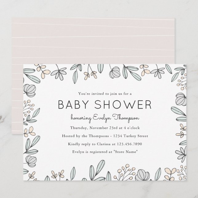 Délicat Floral Baby Shower Invitations (Devant / Derrière)