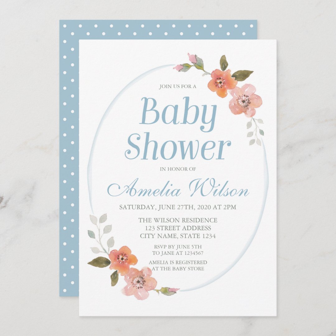 Délicat Floral Blue Baby shower Invitation Zazzle.fr