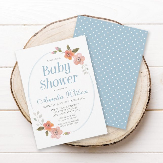 Délicat Floral Blue Baby shower Invitation (Créateur téléchargé)