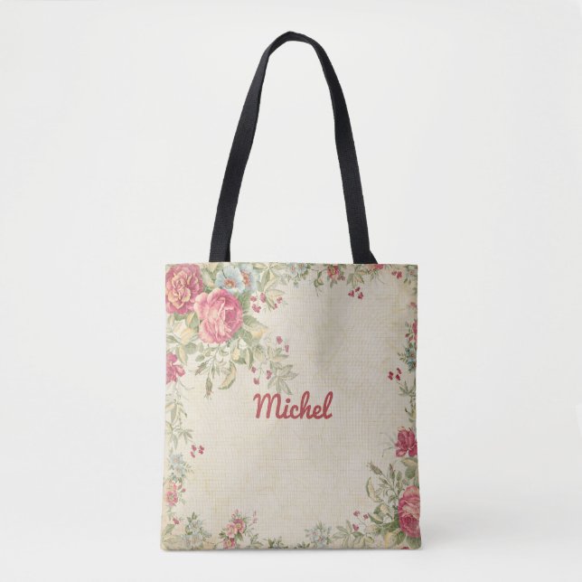 Délicat Floral Design Sac fourre-tout monogramme (Devant)