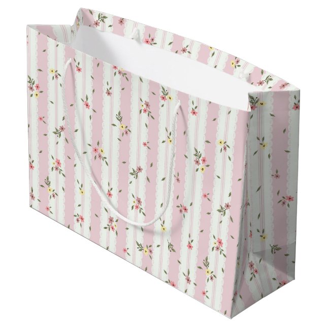 Délicat motif floral rose grand sac cadeau (Dos Angle)