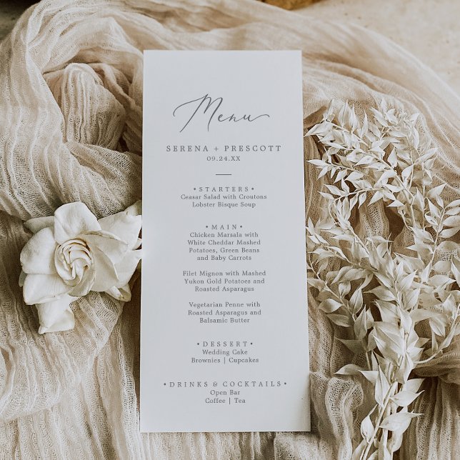 Délicat Silver Calligraphy Menu Mariage Dîner (Créateur téléchargé)