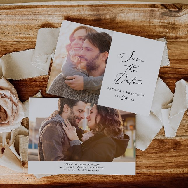 Delicate Black Calligraphy Photo Save The Date (Créateur téléchargé)