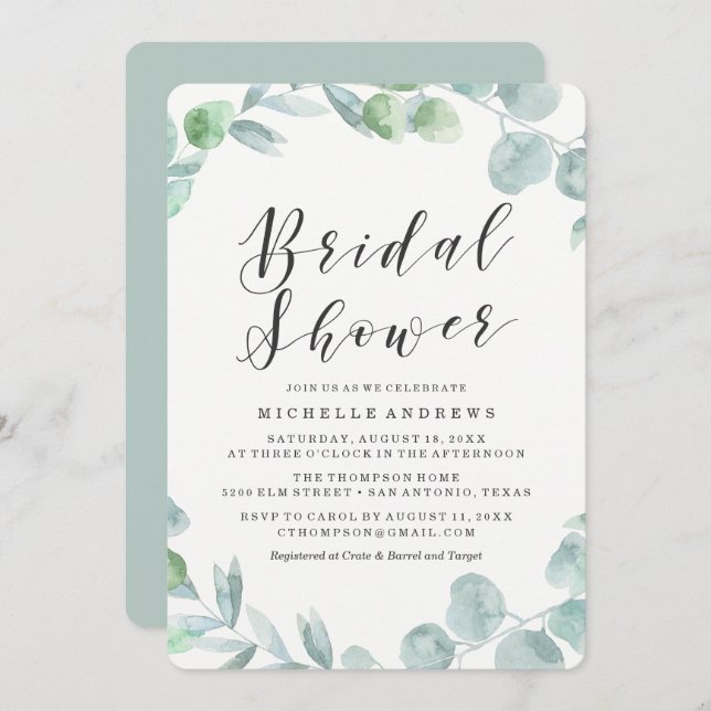 Délicate couronne | Invitation de douche nuptiale (Devant / Derrière)