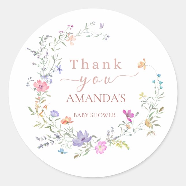 Delicate Floral  Baby Shower Thank You  Sticker (Devant)